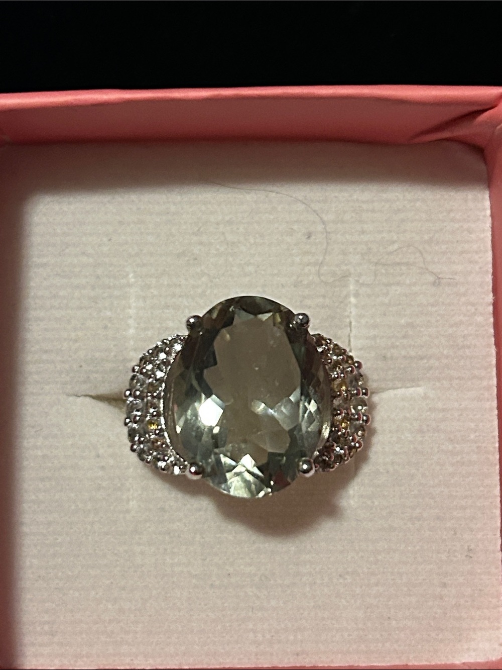 Green Praliosite, White Sapphire & 925 Sterling Silver Ring